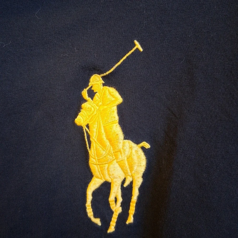 Polo Ralph Lauren Navy Big Pony LS‎ Hooded Tshirt Sleeve Hit Large EUC